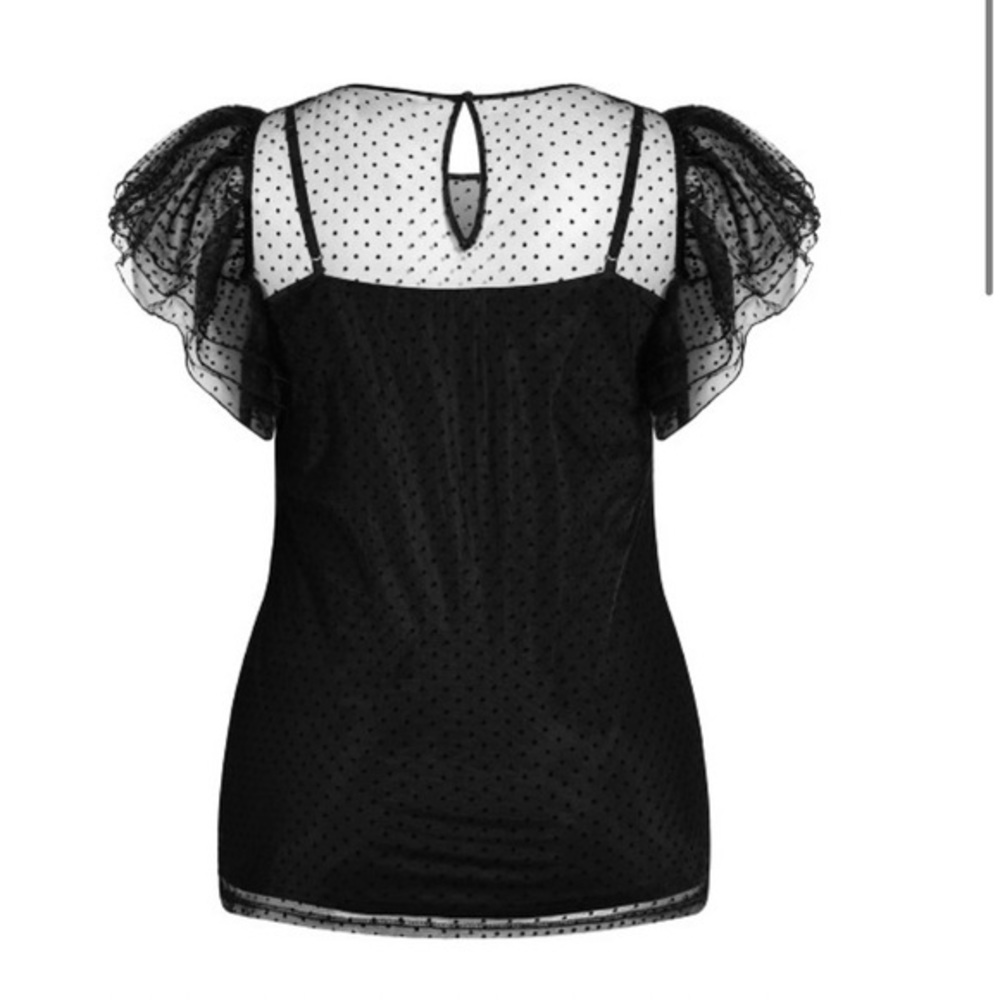 City Chic Spotty Time top in black, short frilled sleeves, dobby spot top Size22 - Picture 7 of 14